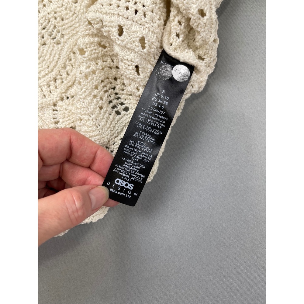 ASOS DESIGN Women Cream Pointelle Knit Cropped Sweater Scalloped Hem Small - Picture 3 of 9